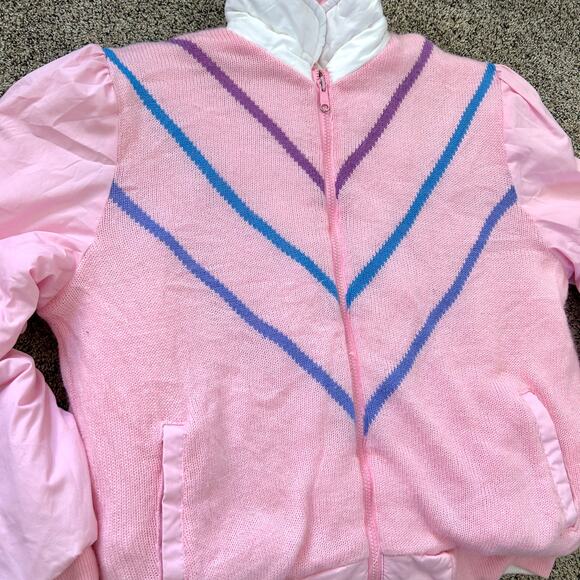 Vintage 80's REVERSIBLE White Pink Preppy Puffer Stranger Things Nancy MED LG - Picture 9 of 10